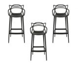 Conjunto com 3 Banquetas Média Masters Allegra - 66 Cm - Preto