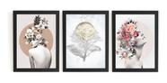 Conjunto Com 3 Quadros Linda Arte Mulheres Floridas Art Deco