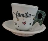 Conjunto com 3 xícara e pires cafe 80 ml decorado dizeres Conjunto com 3 xícara e pires cafe 80 ml decorado dizeres