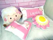 Conjunto com 4 Almofadas Ovelhinhas rosa/branco