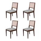 Conjunto com 4 Cadeiras de Jantar Estofada Suellen em Madeira e Mdf Castanho Linho Cinza Prata Conjunto com 4 Cadeiras de Jantar Estofada Suellen em Madeira e Mdf Castanho Linho Cinza Prata