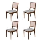 Conjunto com 4 Cadeiras de Jantar Estofada Suellen Mel Linho Cinza Prata