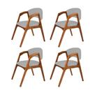 Conjunto com 4 Cadeiras de Jantar Gabriela em Madeira e Mdf Cerejeira Linho Cinza Prata