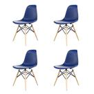 Conjunto com 4 Cadeiras Eames DSW Azul e Madeira
