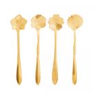 Conjunto com 4 Colheres de Chá de Inox Flores Dourado
