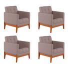 Conjunto com 4 Poltronas Brooks Linho Cinza e Amêndoa