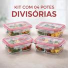 Conjunto Com 4 Potes 640ml Divisória Hermético Marmita