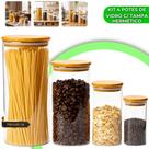 Conjunto com 4 Potes de Vidro Herméticos com Tampa de Bambu para Mantimentos e Cereais