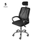Conjunto com 5 Cadeiras Office Viena Alta Preta com Base Rodízio Cromada