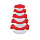 Conjunto com 5 Potes Redondo de Vidro Com Tampa Vermelha