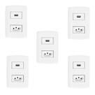 Conjunto com 5 Tomadas USB + 1 Tomada 2P+T 20A 250V, Modular, com Placa 4x2 e Suporte Branco Conjunto com 5 Tomadas USB + 1 Tomada 2P+T 20A 250V, Modular, com Placa 4x2 e Suporte Branco