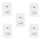 Conjunto com 5 Tomadas Usb + 1 Tomada 2p+t 20a 250v, Modular, com Placa 4x2 e Suporte