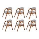 Conjunto com 6 Cadeiras de Jantar Gabriela em Madeira e Mdf Cerejeira Linho Cinza Prata
