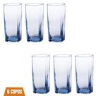 Conjunto Com 6 Copos Vidro Bali Quadrado 320ml Azul