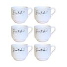 Conjunto Com 6 Xícaras Hotel Empilháveis Gratidão Moderno Branca 170 ml