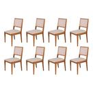 Conjunto com 8 Cadeiras de Jantar Estofada Suellen em Madeira e Mdf Cerejeira Linho Bege