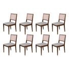 Conjunto com 8 Cadeiras de Jantar Suellen em Madeira e Mdf Mel Linho Cinza Prata