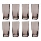 Conjunto Com 8 Copos Vidro Bali Quadrado Sucos 320ml Cinza