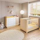 Conjunto com Berço 2 em 1 e Cômoda 4 Gavetas 1 Porta, Rattan e Madeira Maciça Wave Casatema Branco/Natural Conjunto com Berço 2 em 1 e Cômoda 4 Gavetas 1 Porta, Rattan e Madeira Maciça Wave Casatema Branco/Natural