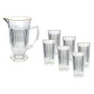 Conjunto Com Jarra E 6 Copos Em Vidro Lila - Borda Dourada