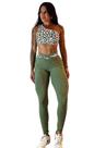 Conjunto com Legging Brocada Verde e Top Unilateral de Oncinha com Zero Transparência