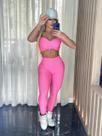 Conjunto com Legging e Top Brocado Rosa com Zero Transparência