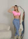 Conjunto com Legging Fake Jeans e Top Rosa com Zero Transparência