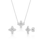 Conjunto com pingente de flor em zirconias prata 925 Conjunto com pingente de flor em zirconias prata 925