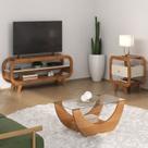 Conjunto com Rack para Tv, Centro e Mesa de Apoio Theo Marrom Cinamomo/Off White Conjunto com Rack para Tv, Centro e Mesa de Apoio Theo Marrom Cinamomo/Off White