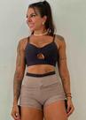 Conjunto com Short Brocado Cinza em detalhes Preto e Top Preto com Zero Transparência