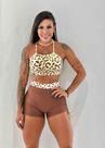 Conjunto com Short Brocado Marrom e Top Animal Print com Zero Transparência Conjunto com Short Brocado Marrom e Top Animal Print com Zero Transparência