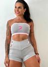 Conjunto com Short Cinza e sem alça em detalhes Rosa com Zero Transparência Conjunto com Short Cinza e sem alça em detalhes Rosa com Zero Transparência