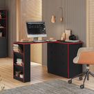 Conjunto Cômoda com Mesa Giratória e Armário Gamer Preto Vermelho Qmovi