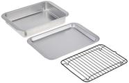 Conjunto Compacto de 3 Peças Nordic Ware Naturals, Seguro para Forno Tostador, Fornos de Bancada, Fritadeira Elétrica e Grelhador, Tamanho para 1-2 Porções - Inclui Assadeira, Grelha para Grelhar e Forma Retangular