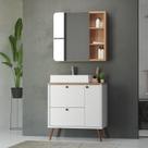Conjunto completo de Banheiro MDF com Armário e Gabinete com Pés Com Espelheira e Cuba Madri 80cm Conjunto completo de Banheiro MDF com Armário e Gabinete com Pés Com Espelheira e Cuba Madri 80cm