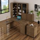 Conjunto Completo Escritório 6 peças Mesa Balcão Estante Armário Gaveteiro Nogal