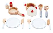 Conjunto Cook & Serve em forma de conjunto de 13 peças de madeira Finge Play com acesso.