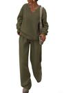 Conjunto Coordenado PRETTYGARDEN 2025 Blusa de Tricô Decote V Verde Militar G