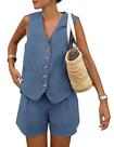 Conjunto Coordenado PRETTYGARDEN Colete e Shorts Jeans Azul XXL