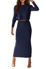 Conjunto Coordenado PRETTYGARDEN Suéter de Tricô Canelado M Azul Escuro