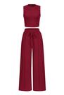 Conjunto Coordenado PRETTYGARDEN Top Cropped e Calça Pantalona Vinho Vermelho S