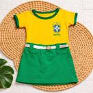 Conjunto Copa Do Mundo Infantil Menina Roupa Do Brasil Mini Diva Blogueirinha Camisa E Saia Com Cinto Confortável Look Torcida Copa 2026