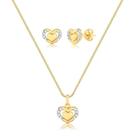 Conjunto Coração Com Pedras De Zircônia Folheado A Ouro