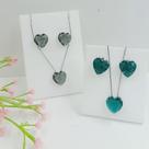 Conjunto Coração Craquelado Banho Steel 100114