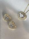 Conjunto coraçao cristal b ouro