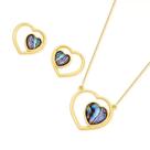Conjunto coração folheado a ouro abalone