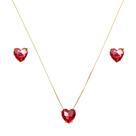 Conjunto Coração Pedra Vermelha Folheado a Ouro 18k. JCJ014