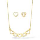 Conjunto corações com zircônias banhado ouro 18k