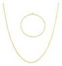 Conjunto Cordão Colar 45cm Baiano Torcido E Pulseira Ouro 18k 750