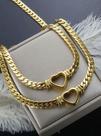 Conjunto cordão + pulseira feminina coração vazado banhada a ouro 18k
